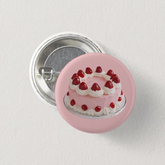 Pink Strawberry Celebration Cake Ronde Button 3,2 Cm (Voorkant /achterkant)