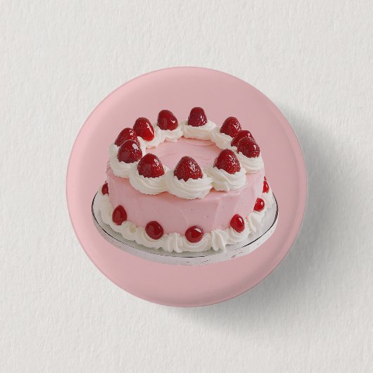 Pink Strawberry Celebration Cake Ronde Button 3,2 Cm (Voorkant)