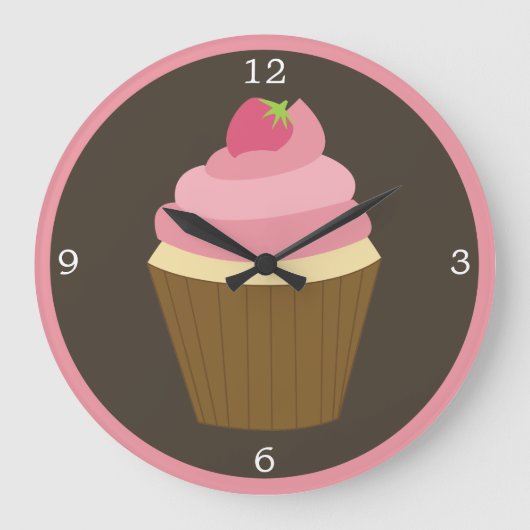 Pink Strawberry Cupcake Grote Klok (Voorkant)