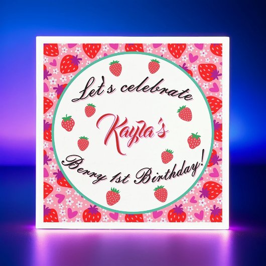 Pink Strawberry eerste verjaardag Servet