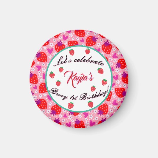 Pink Strawberry eerste verjaardagsfeestje geperson Magneet (Voorkant)
