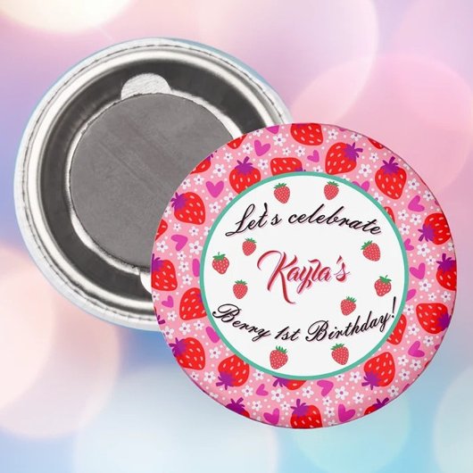 Pink Strawberry eerste verjaardagsfeestje geperson Magneet