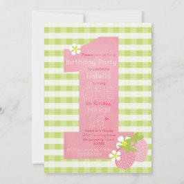 Pink Strawberry eerste verjaardagsfeestje uitnodig Kaart