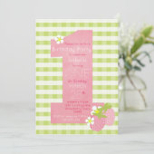 Pink Strawberry eerste verjaardagsfeestje uitnodig Kaart (Staand voorkant)