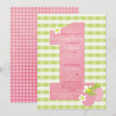 Pink Strawberry eerste verjaardagsfeestje uitnodig Kaart (Voorkant / Achterkant)