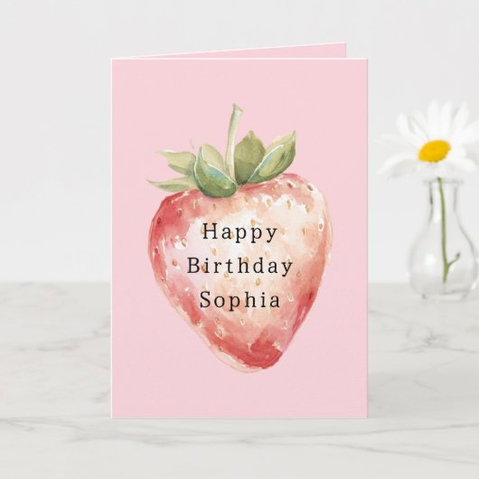 Pink Strawberry Fruit Birthday Kaart (Kleine Plant)