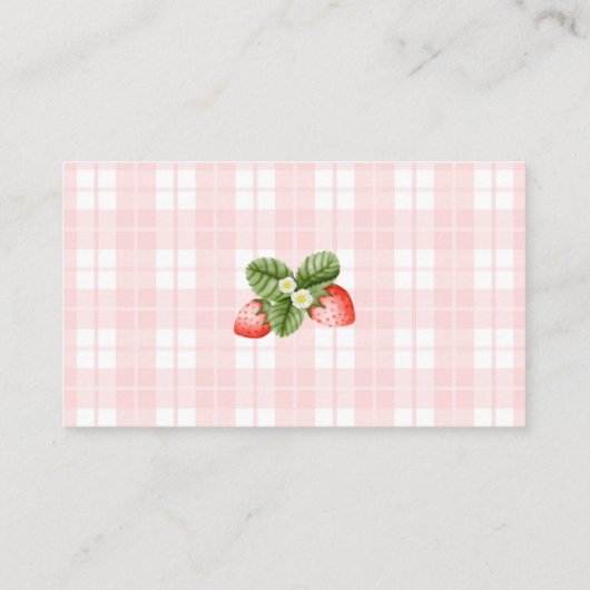 Pink Strawberry Gingham Business Card  Visitekaartje (Achterkant)
