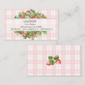 Pink Strawberry Gingham Business Card  Visitekaartje (Voorkant / Achterkant)