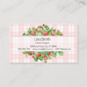 Pink Strawberry Gingham Business Card  Visitekaartje (Voorkant)
