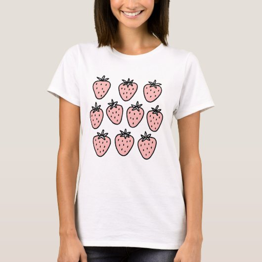 Pink Strawberry Pattern – Cute Hand-Drawn Fruit Do T-shirt (Voorkant)
