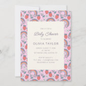 Pink Strawberry Rainbow Retro Baby Shower Kaart (Voorkant)