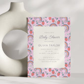 Pink Strawberry Rainbow Retro Baby Shower Kaart