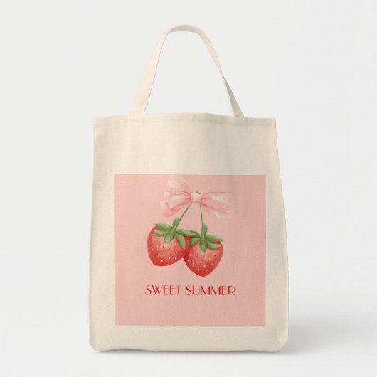 Pink strawberry tote bag (Voorkant)