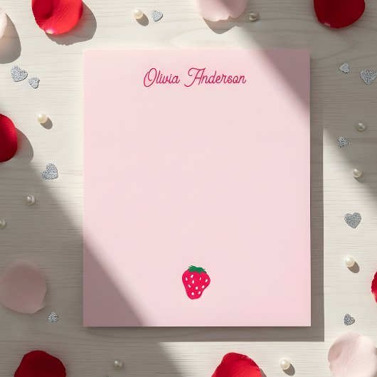 Pink Strawberry Valentines Day Personalized Name Notitieblok