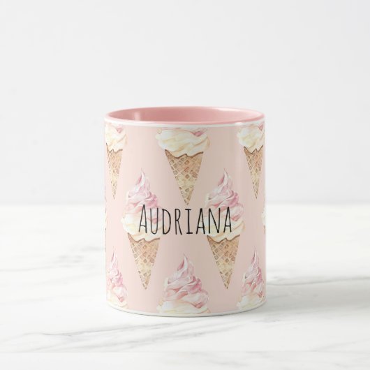 Pink Strawberry Vanilla Ice Cream Cones Mok (Midden)