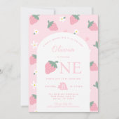 Pink Strawberry verjaardagsfeestje uitnodiging (Voorkant)