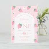 Pink Strawberry verjaardagsfeestje uitnodiging (Staand voorkant)