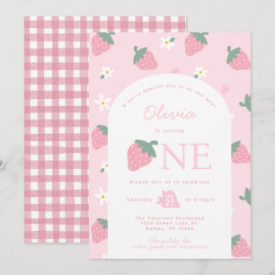Pink Strawberry verjaardagsfeestje uitnodiging