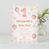 Pink Strawberry verjaardagsuitnodiging Kaart (Staand voorkant)