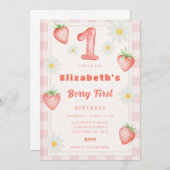 Pink Strawberry verjaardagsuitnodiging Kaart (Voorkant / Achterkant)