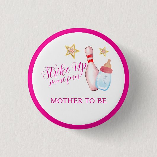 Pink Strike Up Bowling Mother To Be Baby Shower  Ronde Button 3,2 Cm (Voorkant)