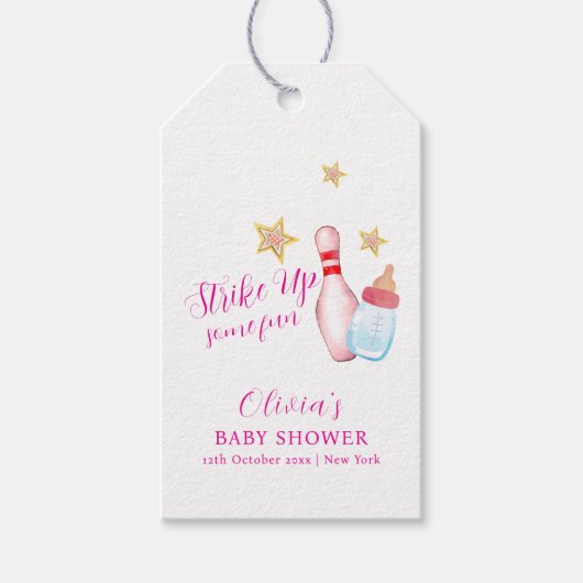 Pink Strike Up Some Fun Bowling Sport Baby Shower  Cadeaulabel (Voorkant)