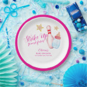 Pink Strike Up Some Fun Bowling Sport Baby Shower  Papieren Bordje (Feest)