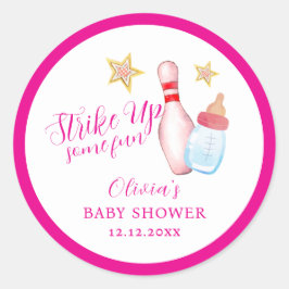 Pink Strike Up Some Fun Bowling Sport Baby Shower  Ronde Sticker