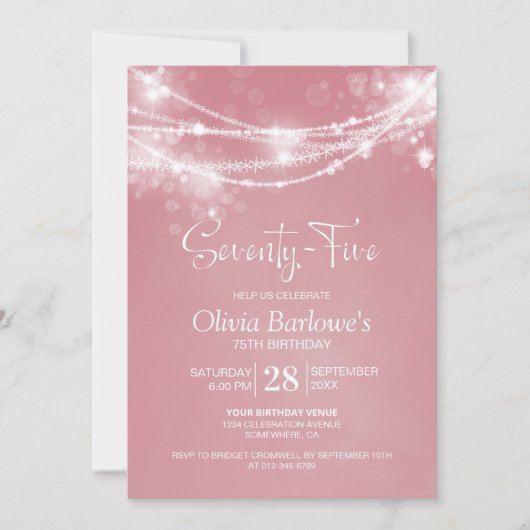 Pink String Lights 75e verjaardagsfeest Kaart (Voorkant)