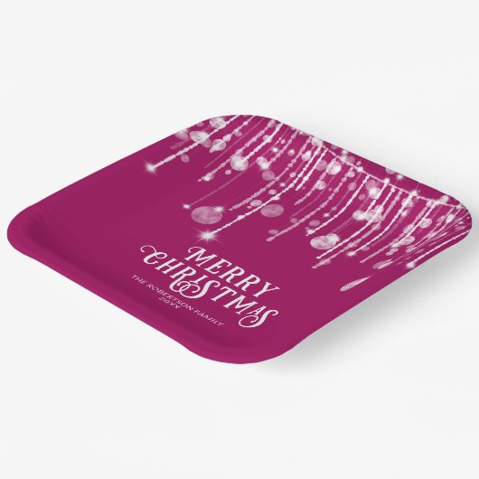 Pink String Lights Kerstfeest Papieren Bordje (Gebogen)