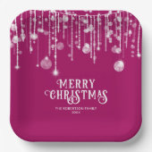 Pink String Lights Kerstfeest Papieren Bordje (Voorkant)