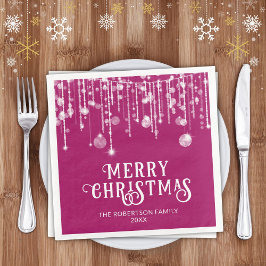 Pink String Lights Kerstfeest Servet