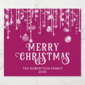 Pink String Lights Kerstfeest Sparkling Wijnetiket (Enkel label)