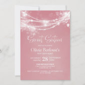 Pink String Lights Sweet Sixteen Verjaardagsfeest Kaart (Voorkant)