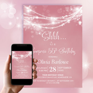 Pink String Lights Verrassing 55ste Verjaardagsfee Kaart