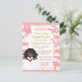 Pink Stripe African American Girl First Commune Briefkaart (Staand voorkant)