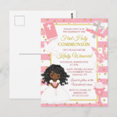 Pink Stripe African American Girl First Commune Briefkaart (Voorkant / Achterkant)
