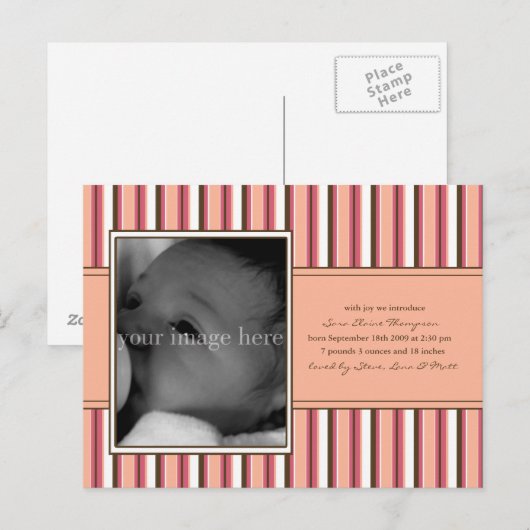 Pink Stripe Baby aankondiging (Voorkant / Achterkant)
