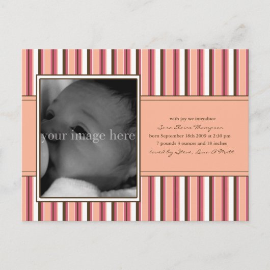 Pink Stripe Baby aankondiging (Voorkant)