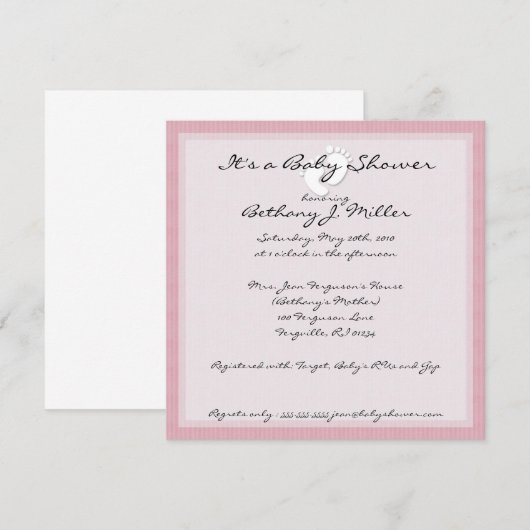 PInk Stripe Baby Shower-uitnodigingen Kaart (Voorkant / Achterkant)