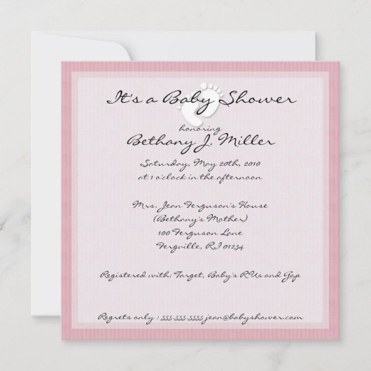 PInk Stripe Baby Shower-uitnodigingen Kaart (Voorkant)