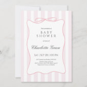 Pink Stripe Bow Baby shower Uitnodiging (Voorkant)