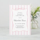Pink Stripe Bow Baby shower Uitnodiging (Staand voorkant)