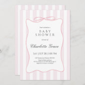 Pink Stripe Bow Baby shower Uitnodiging (Voorkant / Achterkant)