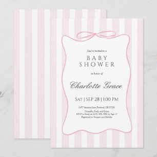 Pink Stripe Bow Baby shower Uitnodiging