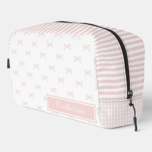 Pink Stripe Bow Pattern Gingham Coquette Cosmetic  Toilettasje (Rechterhoek)