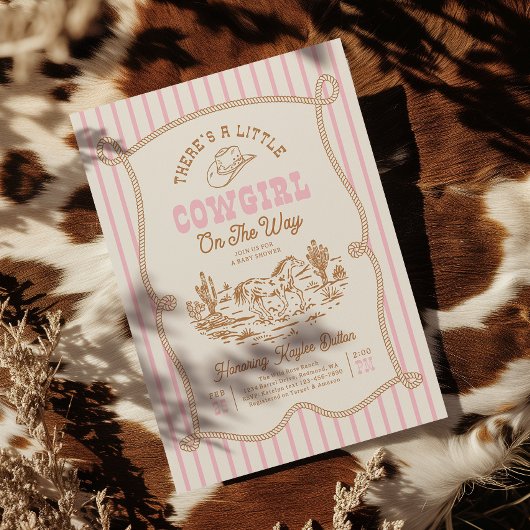 Pink Stripe Cowgirl Baby Shower Invitation Kaart