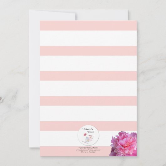 Pink Stripe en Peony Girl Doop uitnodiging (Achterkant)