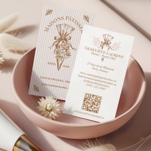 Pink Stripe Floral Baking Pastry Piping Bag Bakery Visitekaartje