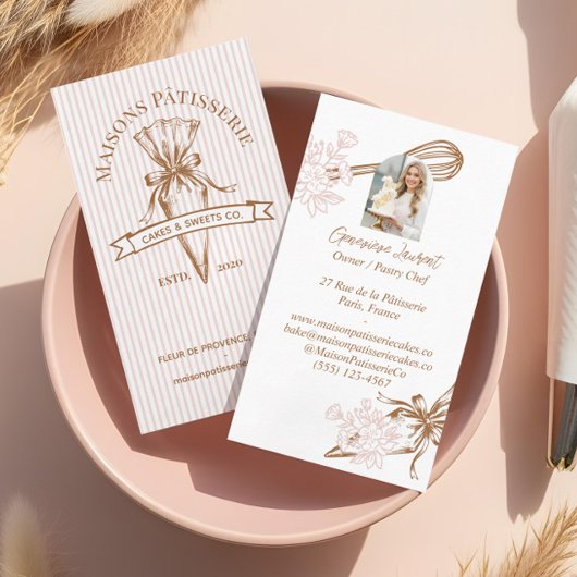 Pink Stripe Floral Baking Utensils Pastry Bakery  Visitekaartje